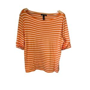 Ralph Lauren Orange and White Striped boat neck Tee 100% cotton